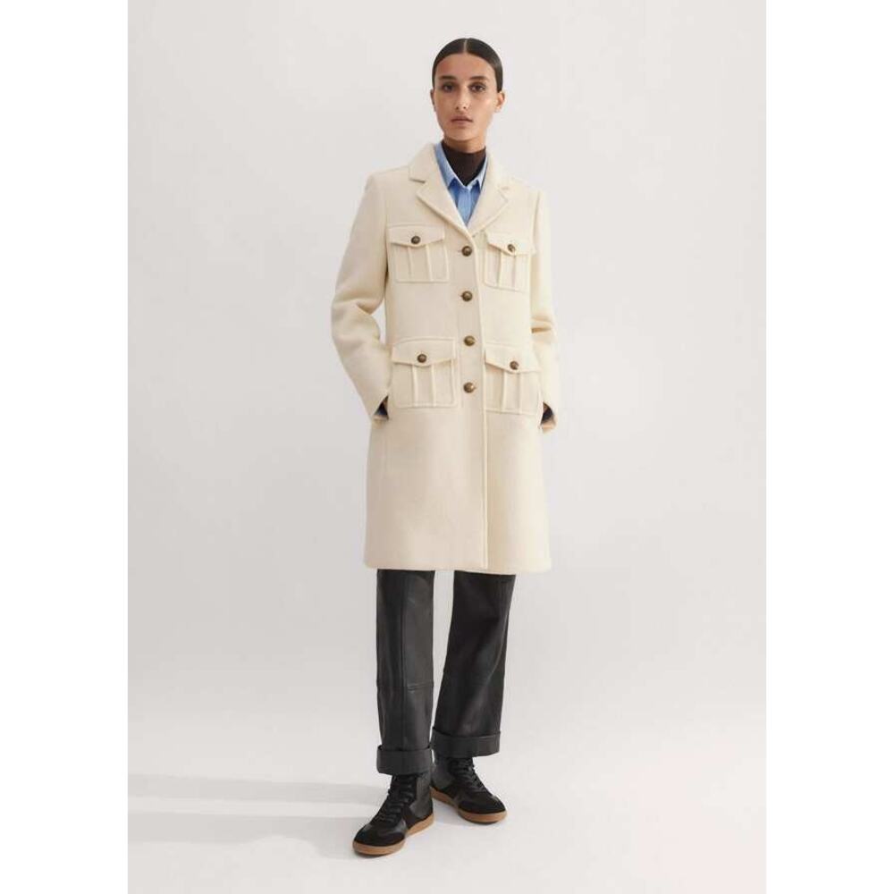 ME+EM Wool-Blend Military A-Line Coat in Natural (Size US 8)